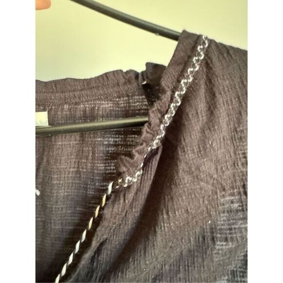 NEW Max Studio Womens Black Gauzy Embroidered Flowy Tassle Top 1X  Boho Western - Picture 5 of 11